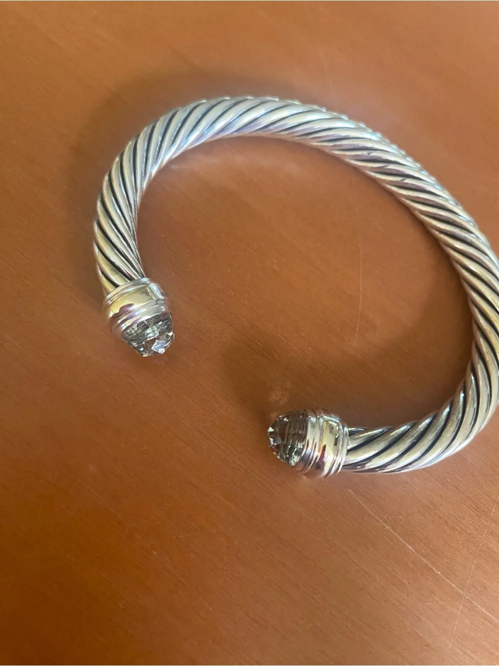 David Yurman cable classic bracelet. Two green quartz gemstones.